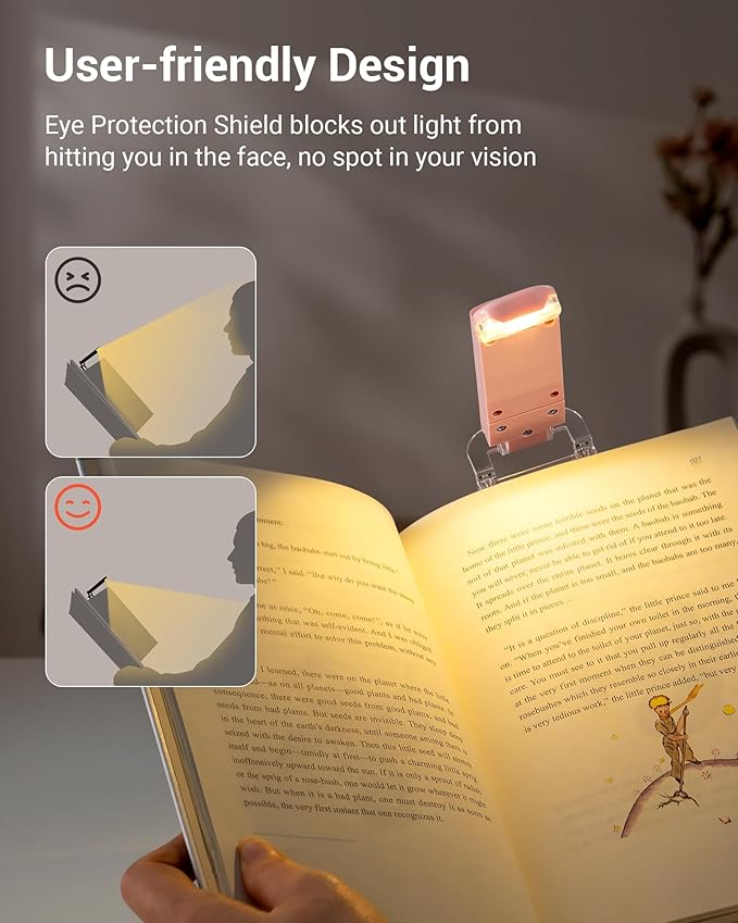 DEWENWILS USB Rechargeable Book Light for Reading in Bed, Clip-on LED Reading Lamps Portable Bookmark Lights for Kids, Book Lovers, 4 Brightness Adjustable for Eye Protection (Light Pink)