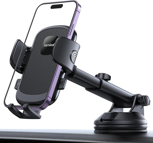 Lamicall Car Phone Holder - [Strongest Military-Grade Suction Cup] 360° Rotation Phone Holders for Your Car Quick Release Adjustable Phone Mount for Car Dashboard for iPhone 17 16 Pro Max Dark Grey