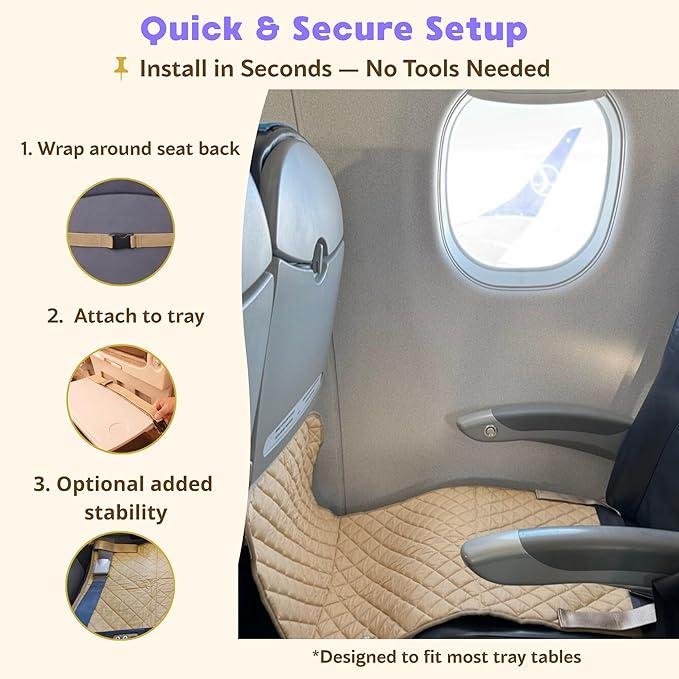 Toddler Airplane Footrest for Travel – Airplane Seat Extender for Kids with Soft Cushioned Support, Natural Cotton Surface, Adjustable Straps & Travel Pouch – Comfortable Leg Support for Flights