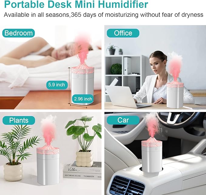 Portable Small Humidifier, 400ml Cool Mist Humidifiers for Bedroom, USB Powered Desktop Humidifier with Light for Car, Office, Travel, Plants, Auto Shut-Off, 2 Mist Modes, Super Quiet, White-Crackle