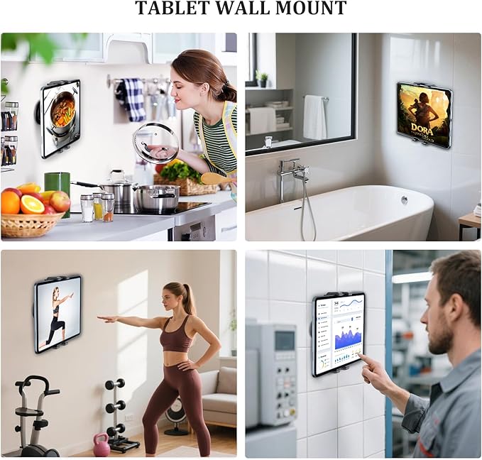 OHLPRO Tablet Wall Mount Holder, 360° Rotating iPad Wall Mount Holder with 3M Adhesive Base, Compatible with 4.7"-13" Devices Including iPad Pro, Mini, Air, Samsung, Kindle, Galaxy Tab