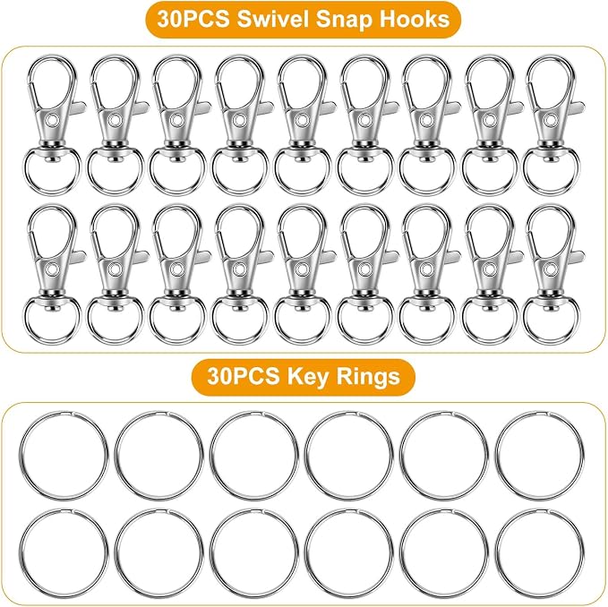 60PCS Keychain Making Kit, Including 30PCS Keychains Clips Hooks and 30PCS Key Chain Rings, Lobster Claw Clasps with Keychains Rings Accessories for Jewelry Making