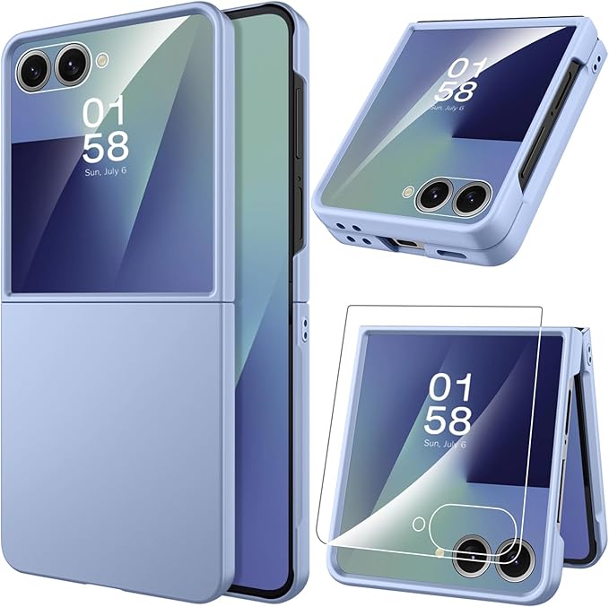 Miimall Slim Case for Flip 7 Samsung with Screen Protector,Thin Slim Shockproof Drop-Proof Anti-Scratches Nonslip Grip Full Body Matte Polycarbonate Protective Phone Cover for Samsung Z Flip 7,Liblue
