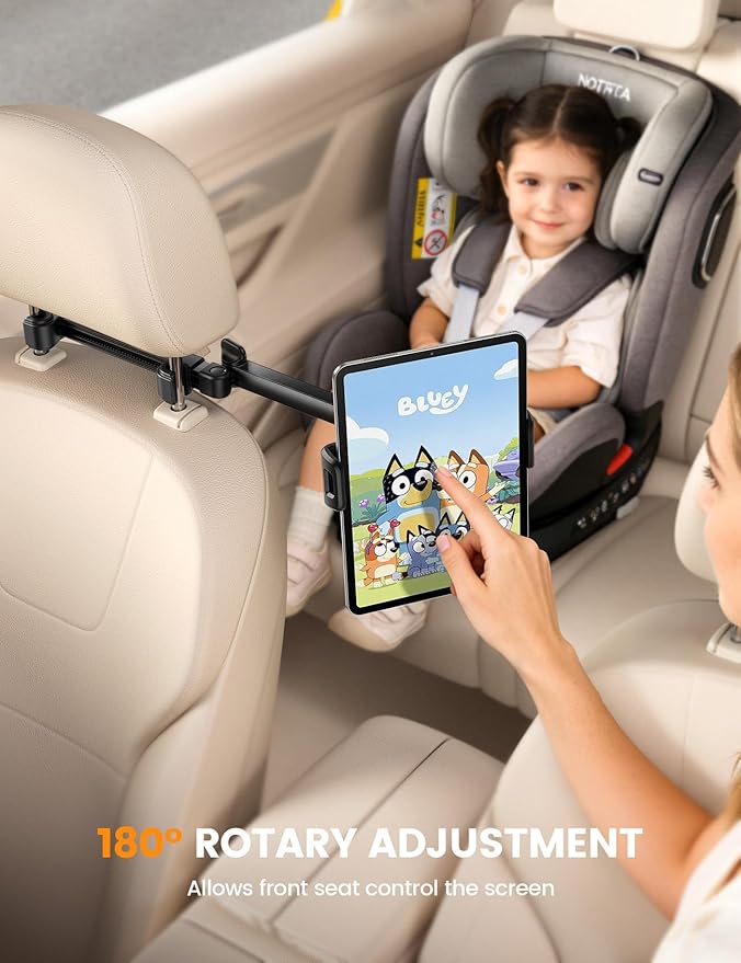 Lamicall Car Headrest Tablet Holder - [Foldable Clip] [Lockable] Tablet Mount for Car Backseat, Car Accessories for Kids, for iPad Pro, Air, Mini, Galaxy Tab, Fire HD, 5.4-13" Tablets
