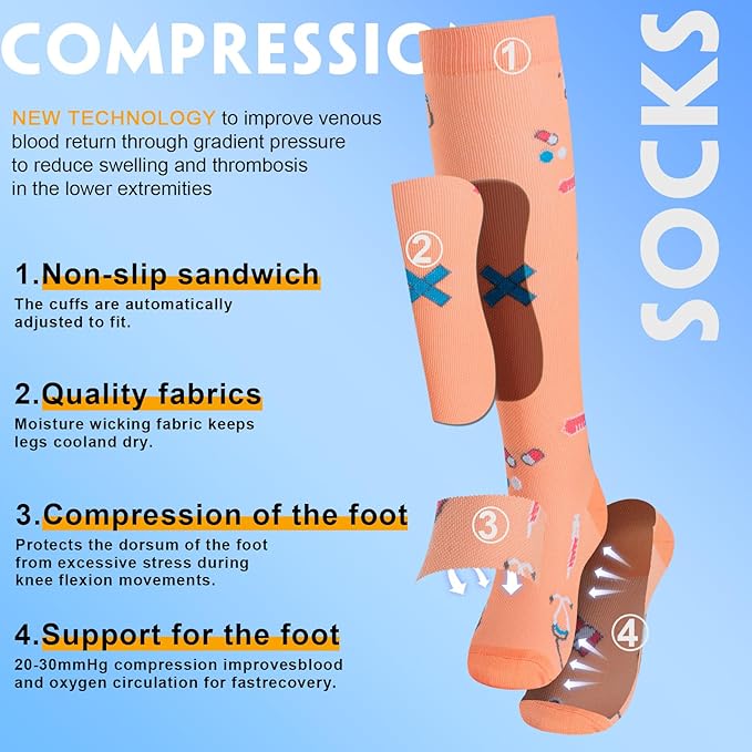 cerpite Compression Socks for Women & Men 6 Pairs Knee High Compression Socks 20-30 mmhg Best for Running,Nurse,Travel
