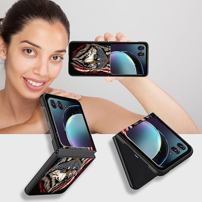 for Motorola Razr Plus 2025 Case,for Razor Plus 2025 Phone Case Cute Slim Hard PC Ultra-Thin Anti-Scratches Shockproof Protective Cover,American Flag Wolf