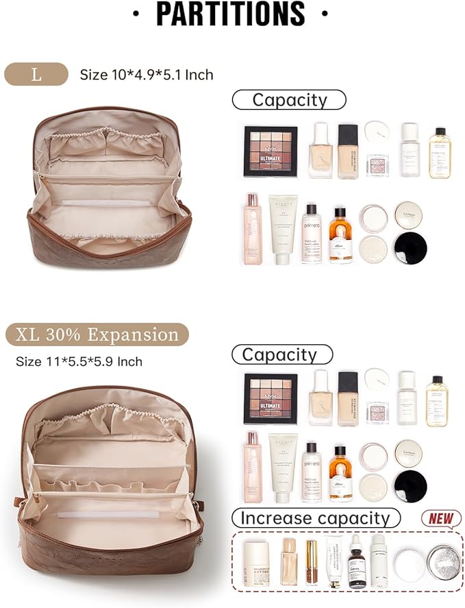 EACHY Travel Makeup Bag, Large Capacity Cosmetic Bag for Women, Waterproof PU Leather, Flat Open Portable Toiletry Bag for Skincare, Brushes & Travel Essentials