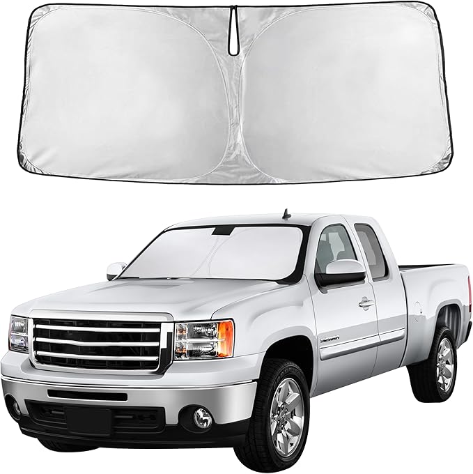 Autovir Windshield Sun Shade Fit for 2007-2011 2012 2013 Chevy Silverado GMC Sierra1500-3500 Sunshade, Front Car Window Shades Sun Visor, Blocks UV Rays & Heat, Car Accessories