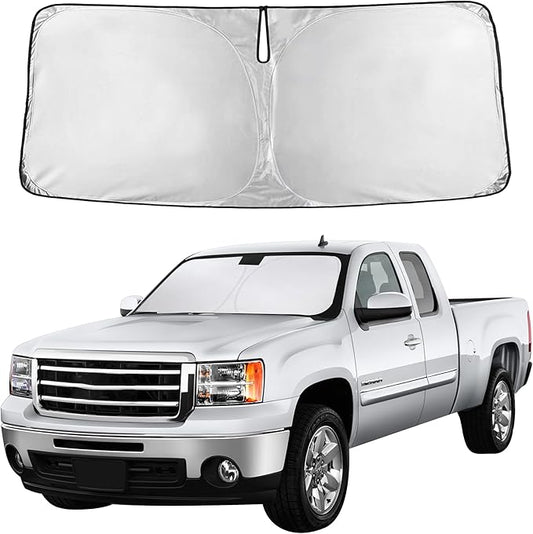 Autovir Windshield Sun Shade Fit for 2007-2011 2012 2013 Chevy Silverado GMC Sierra1500-3500 Sunshade, Front Car Window Shades Sun Visor, Blocks UV Rays & Heat, Car Accessories