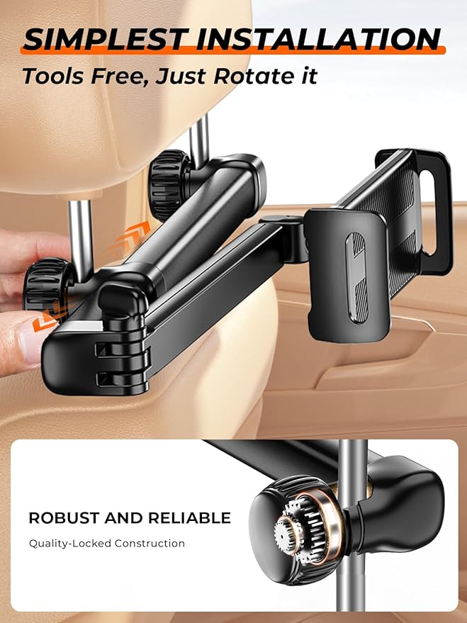 Tryone Headrest Tablet Holder for Car Accessories : [18.11-inch Long Arm] 3-in-1 Backseat Tablet Holder for Kids Road Trip Compatible with iPad Switch Smartphones & Tablets or Other 4.7-13" Devices