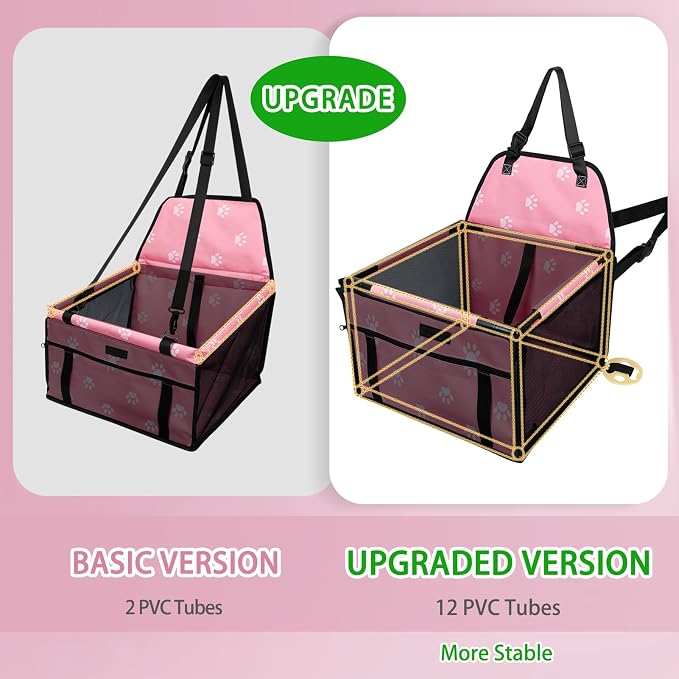 Dog Car Seat Foldable Dog Car Booster Seat Waterproof Breathable Oxford Travel Bag for Small to Medium Dogs, Puppies, and Pets-Footprint Pink-Upgrade