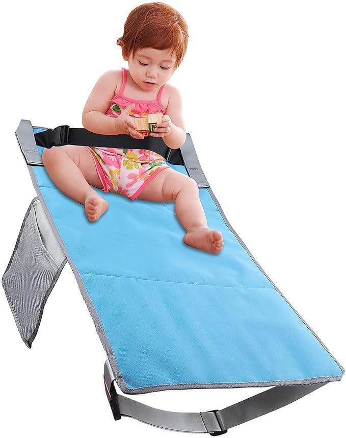 Kids Airplane Foot Pedal, Portable Folding Airplane Footrest, Universal Fit Adjustable Children Airplane Seat Extender (Blue)