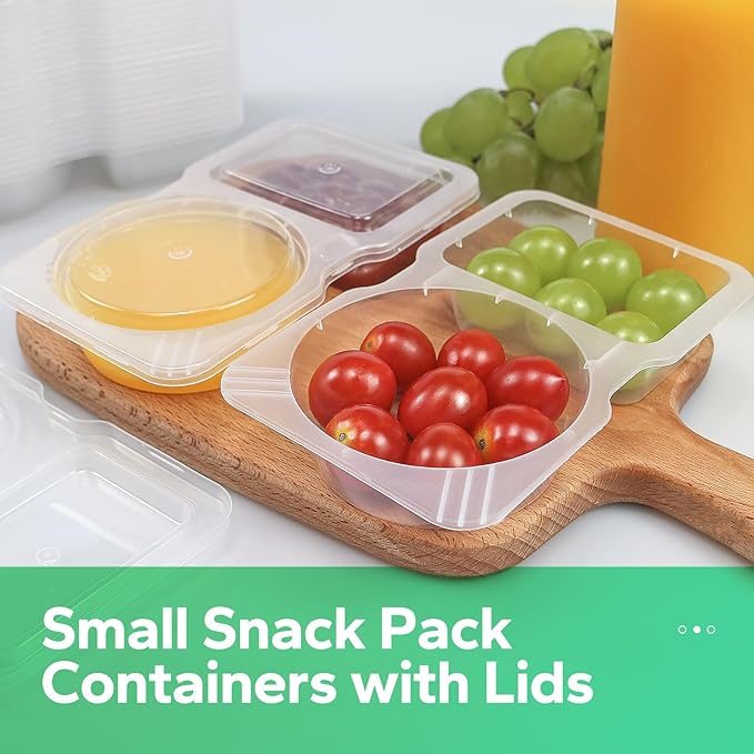 20 Pcs Reusable Snack Containers with Lids, Double Compartment for Sauces, Small Snacks & Tiny Parts, Portable for On-the-Go Meals, School and Office