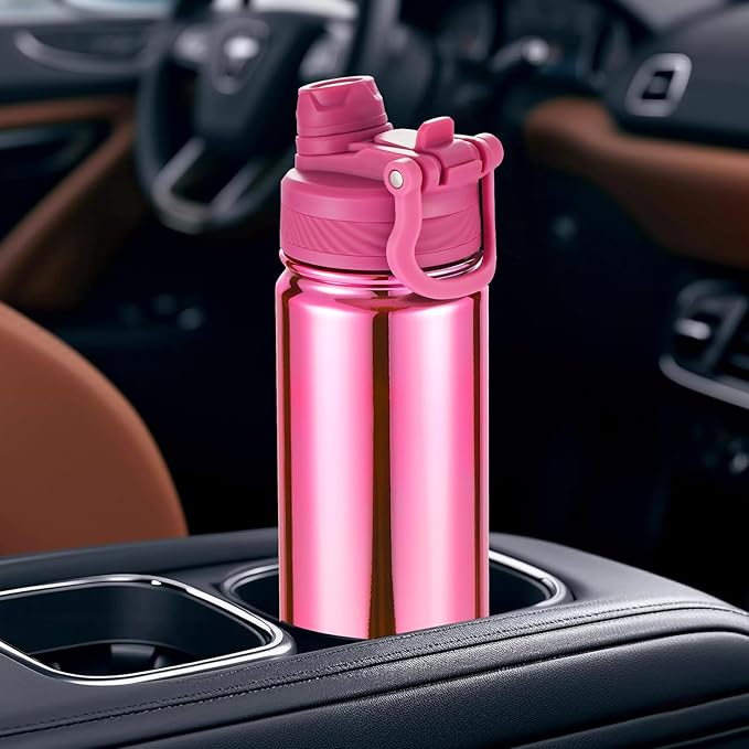 mininoo 24 oz Insulated Water Bottle with 2-in-1 Straw & Spout Lid, BPA-Free & Leak-Proof, Stainless Steel Water Bottle for Sports, Travel, and School, Rose Pink