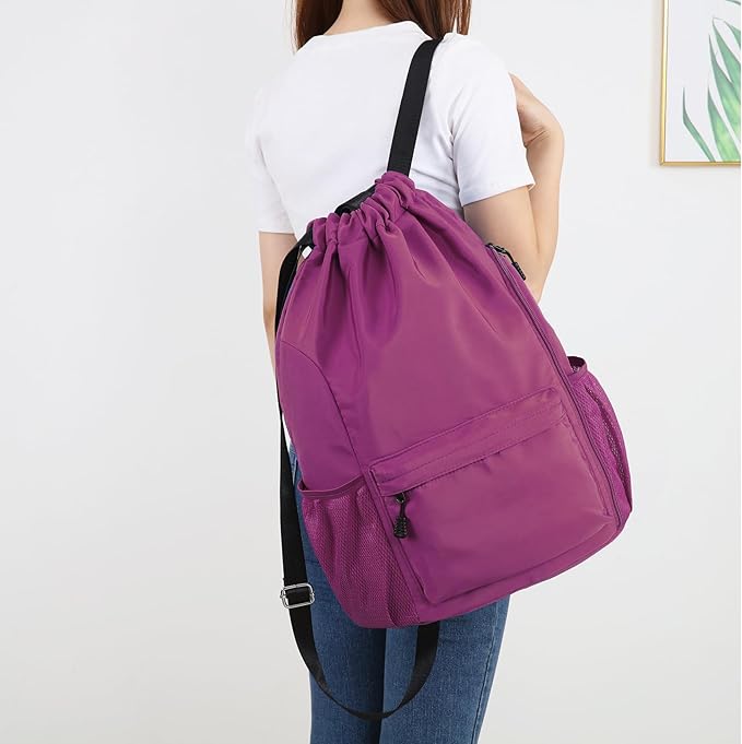 Valleycomfy Waterproof Drawstring Gym Backpack Bag for Men & Women,Sports Gym Bag with Side Pocket Orange