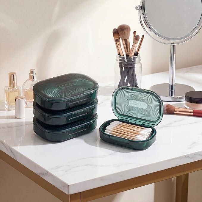 Kigley 4 Pcs Hair Tie Container Small Portable Travel Cotton Swab Holder Dispenser with Lid Plastic Box Storage Containers for Small Items, 3.94 x 2.76 Inch (Green)