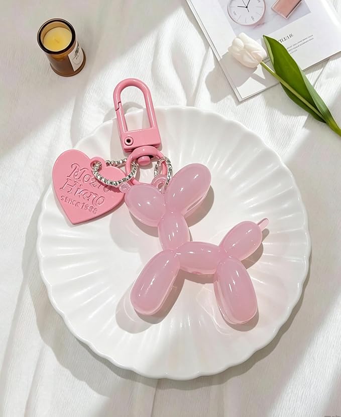 LAEKOU Jelly Balloon Dog Design Keychain for Women, Cute Girls Key Chain, Bag Charms Accessories for Car Purse Backpack