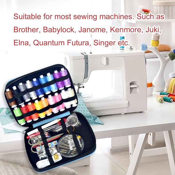Sewing Kit with Case Portable Sewing Supplies for Home Traveler, Adults, Beginner, Emergency, Contains 18 Sewing Thread, Scissors, Needles, Measure etc,Medium Electric Blue