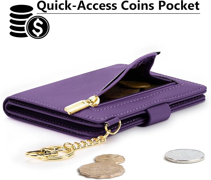 Airkit Small Wallets Woman RFID Blocking Leather Credit Card Holder - with ID Window - Card Wallets for Women - with Zipper Coin Purse - Keychain Wallet