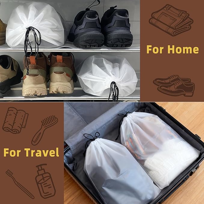 100 Pack Frosted Shoe Bags for Travel, 11.8" x 15.7" Travel Shoe Bags for Storage and Packing, Waterproof Drawstring Shoe Bag for Traveling, Bulk Travel Essentials for Men and Women