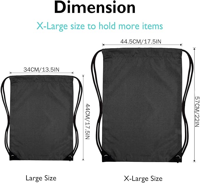 2PCS Drawstring Bags Bulk, String Backpack for Men Women, Cinch Bag Draw String Back Bag for Gym, Sports, Travel, Swimming, Beach, XL. Black