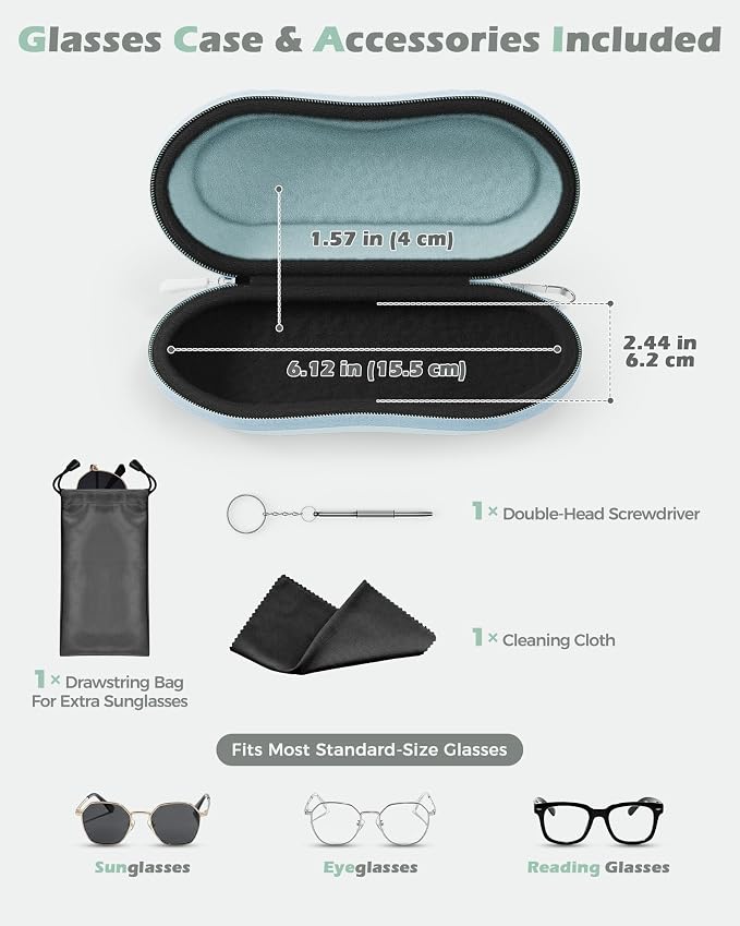 ProCase Sunglasses Case, Hard EVA Shell Shockproof Eyeglass Case for Men Women with Metal Hanging Hook and Velvet Lining, Travel Zipper Sport Glasses Holder Organizer for Gifts- Lightblue