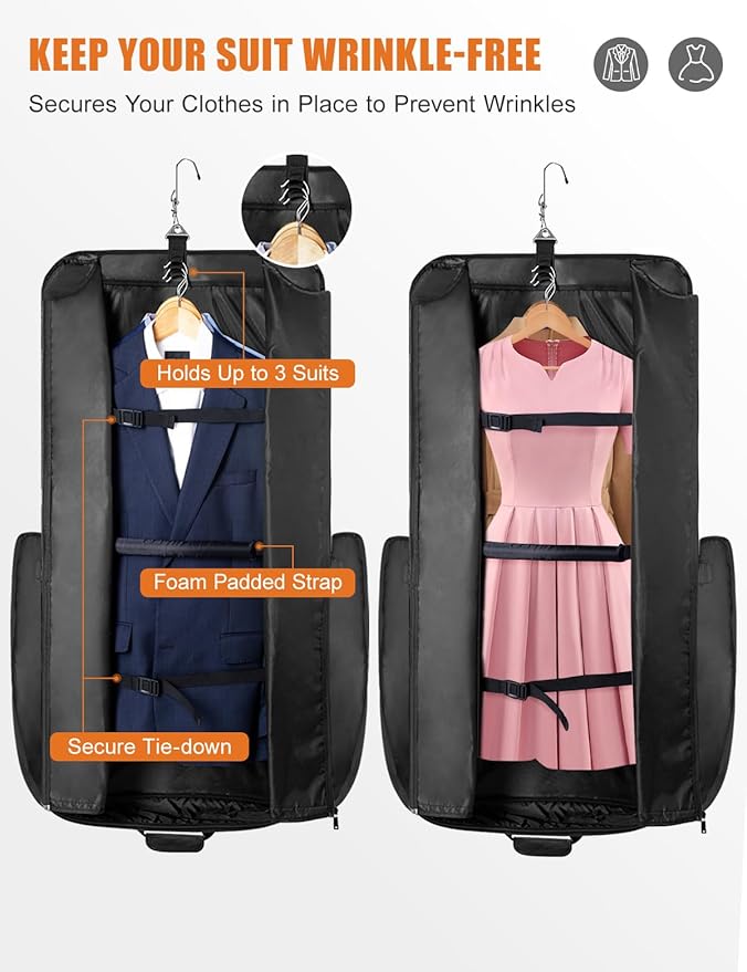 Noozion Garment Bag for Travel, Large Carry On Suit Bag for Business Up to 3 Suits, Wrinkle Free Garment Bag for Hanging Clothes with Shoulder Strap, Laptop Compartment, and Wet-Dry Pocket