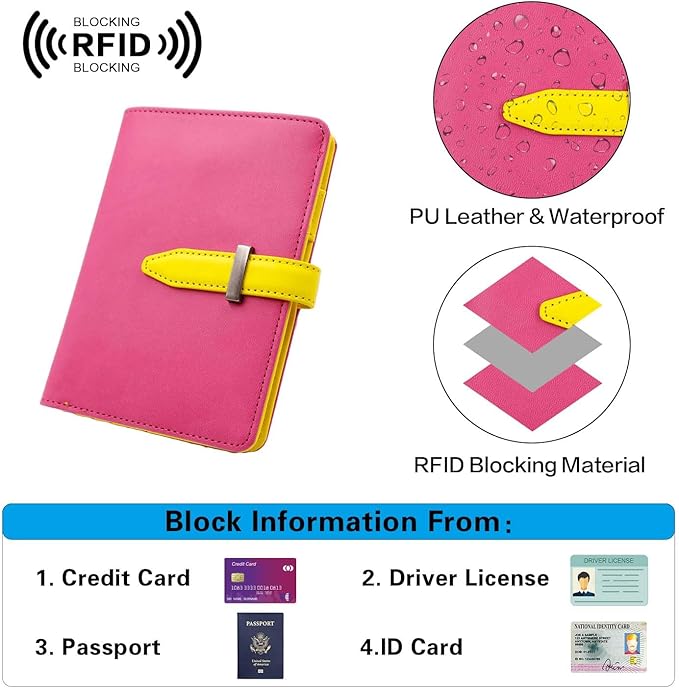 Passport wallets, Mulit-purpose RFID Blocking Passport Holder AirTag Wallet, Travel Wallet（Pink）