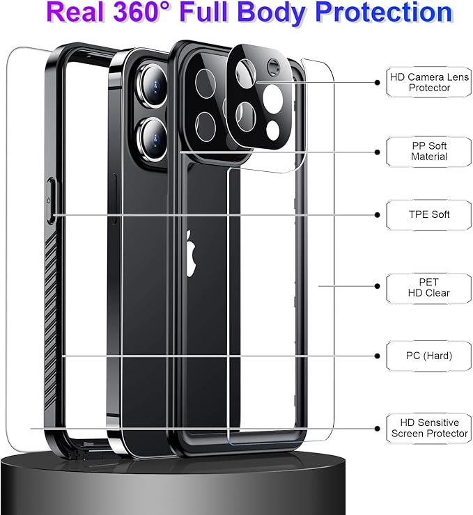 Compatible with iPhone 13 Pro Max Case Waterproof, Built-in Screen & Camera Protector IP68 Underwater Full Body 13FT Military Dropproof Shockproof Phone Case 6.7"-Black/Clear