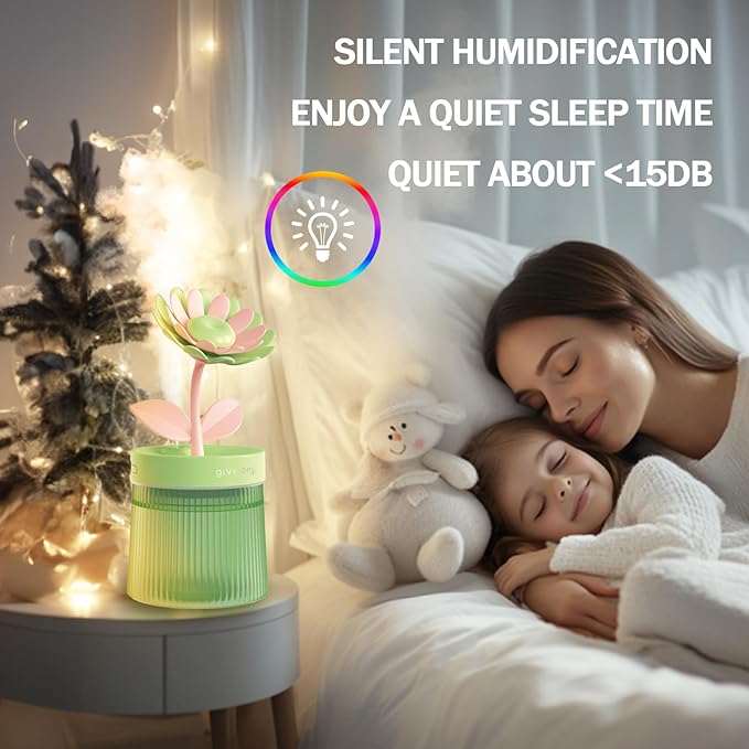 Cute Mini Humidifier 320mL Cool Mist Humidifie mute with 2 Mist Modes,for Home/Nursery/Office,Portable Mini Air Moisturizer,rechargeable mini humidifier(Sunflower Green)