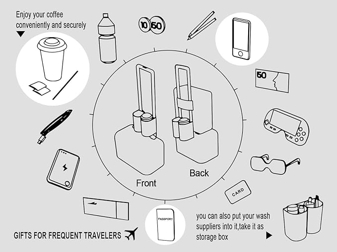 riemot Luggage Travel Cup Holder Free Hand Drink Carrier - Hold Two Coffee Mugs - Fits Roll on Suitcase Handles - Gifts for Flight Attendants Travelers Accessories Blue Floral