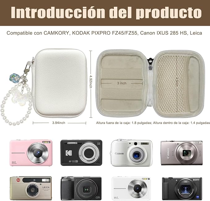 STARGAZ Digital Camera Case,suitable for camera case small such as CAMKORY/KODAK PIXPRO FZ45/FZ55/Canon PowerShot ELPH/HS,Leica,etc.Compact digital camera bag, can also store such as SD cards(White)