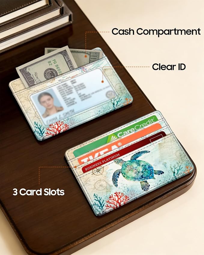 FINTIE Slim Minimalist Front Pocket Wallet, RFID Blocking Credit Card Holder Card Cases with ID Window for Men Women, Underwater World