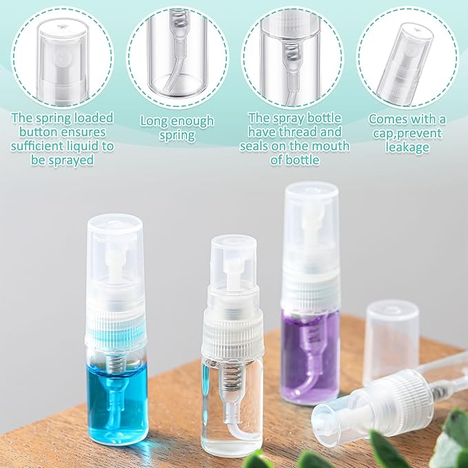 Zhehao 500 Pcs Mini Spray Bottles 2 ml Clear Glass Perfume Bottles Refillable Fine Mist Perfume Atomizer Portable Empty Sample Containers for Cleaning, Essential Oils, Travel (Clear Cap)
