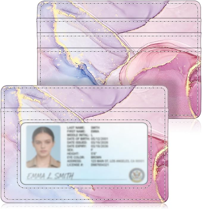 FINTIE Slim Minimalist Front Pocket Wallet, RFID Blocking Credit Card Holder Card Cases with ID Window for Men Women, glittering marble