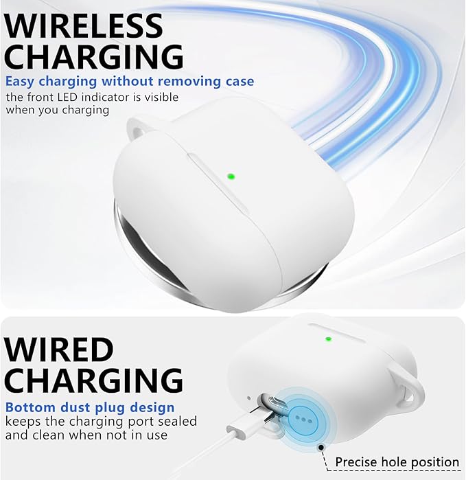 Ljusmicker for AirPods 4 Case 2024 with Cleaner Kit,Soft Silicone Protective Cover for Apple AirPods 4th Generation Cases for Women Men,for AirPod 4 Case Accessories with Keychain-White