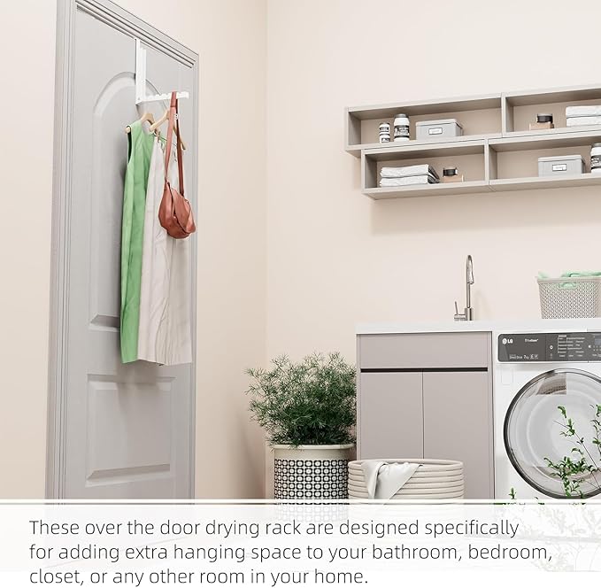 2-Pack Over The Door Hanger Foldable Clothes Drying Rack, Collapsible Hanging Coat Rack for Laundry Room & Bedroom, Space-Saving Compact Foldable Portable Clothing Hanger Hook