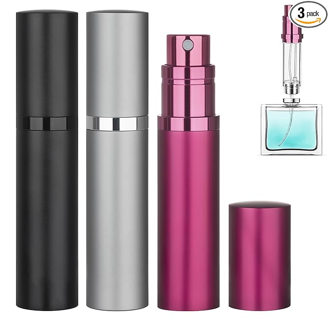 3-Pack 5ml Refillable Perfume Atomizer Travel Bottle Leakproof Luxury Portable Fragrance Atomiser (Black & Grey & Rose Red)