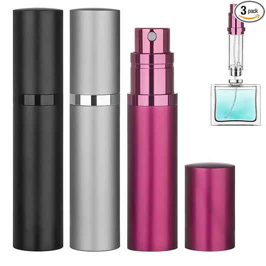 3-Pack 5ml Refillable Perfume Atomizer Travel Bottle Leakproof Luxury Portable Fragrance Atomiser (Black & Grey & Rose Red)