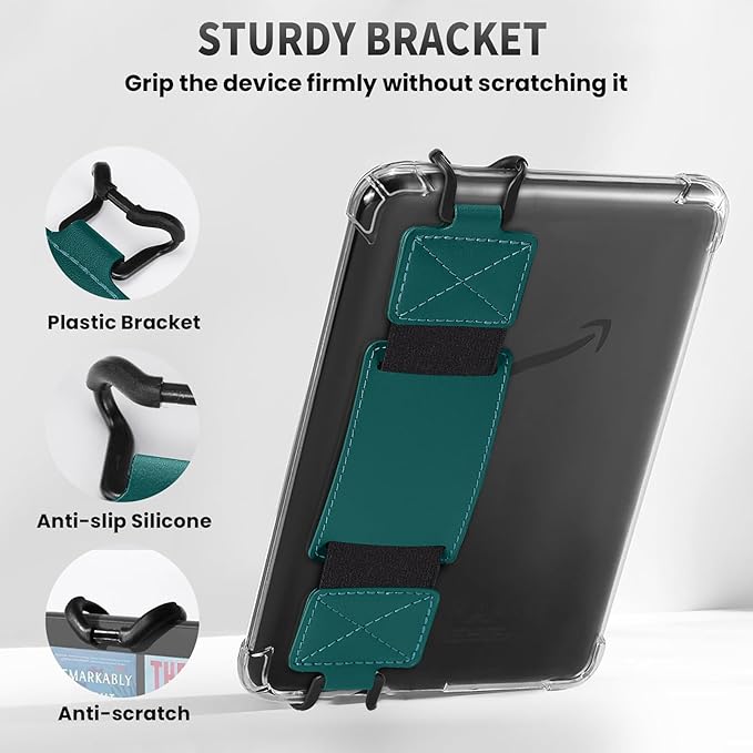 MoKo 2 Pack Security Hand Strap for 6-8" eReaders Fire Tablet -Kindle/Kobo/Voyaga/Lenovo/Sony E-Book Tablet, High-Elasticity Versatile Hand Strap Lightweight Finger Grip Holder, Emerald+Forest Green