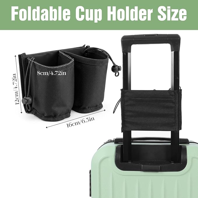 Luggage Travel Cup Holder Luggage Cup Holder for Suitcases Adjustable Free Hand Drink Carrier Hold Two Coffee Mugs Fits Roll on Suitcase Handles Gifts for Flight Attendants Travel Accessories, Black