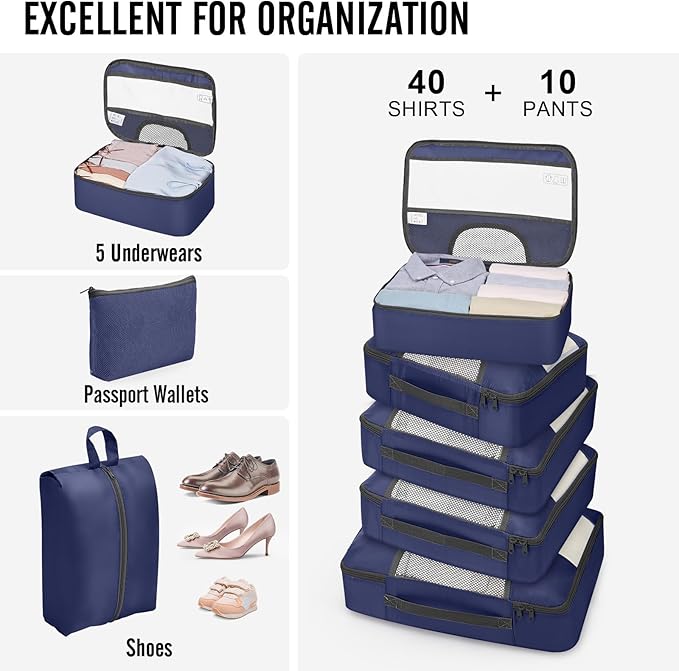 Veken 10 Set Packing Cubes for Travel Essentials,Anti-Wrinkle Buckled Suitcase Organizer for Shoe & Toiletry Bag,Carry On Luggage Bag for Airplane & College Dorm Room Accessories,Women Men Gifts