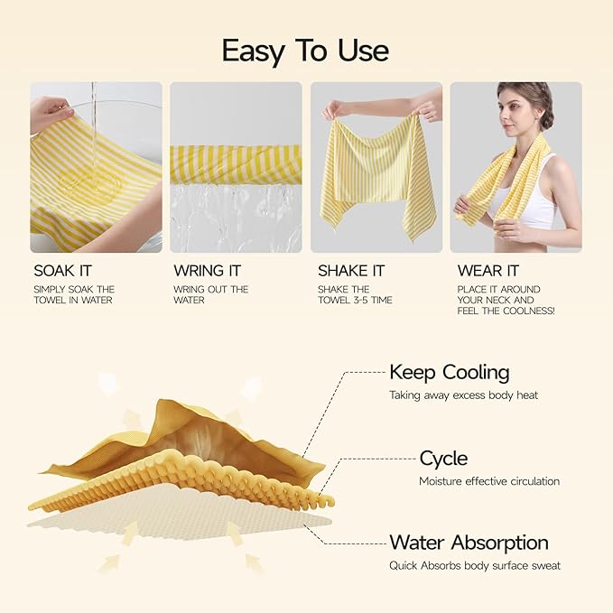 RDEKISS 4 Pack Cooling Towels (40"x12"), Soft Breathable Chilly Towel, Ice Towel, Microfiber Towel for Yoga, Sport, Running, Workout, Gym, Fitness, Workout & More Activities - Yellow