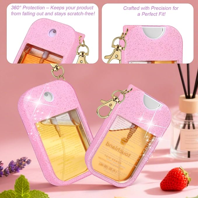 AIERSA 3pcs Hand Sanitizer Spray Case Compatible with Touchland,Rabbit Ears Design Silicone Hand Sanitizer Case Holder with Keychain for Touch Land Mist Case 1FL. OZ (Pink+White+Purple)
