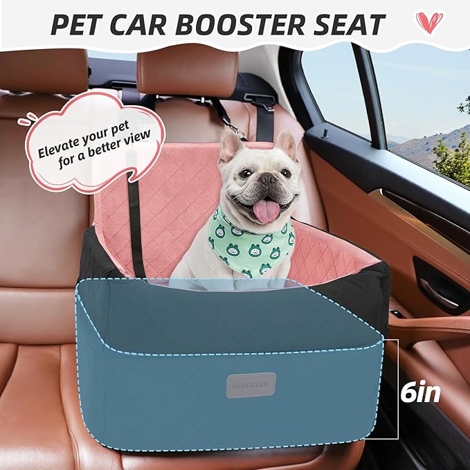 HEGGCOOE Dog Car Seat for Small Medium Dogs, Memory Foam Puppy Dog Booster Seat with Thick Cushion for Dogs Under 35lbs, Detachable Washable Pet Car Seat Travel Bed with Storage Pockets,2 Safety Belts