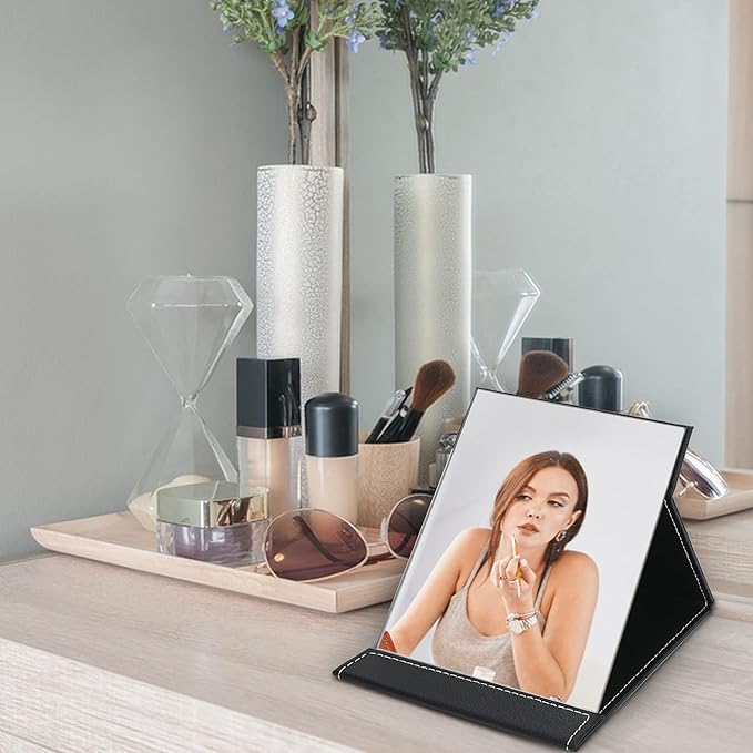 EFAILY Folding Travel Mirror, PU Portable Adjustable Rectangular Ultrathin Mirror, for Travel, Camping,Home (8.7W×6.1L)