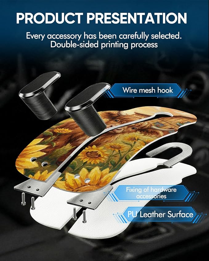 WOCOCN Purse Holder for Car, 2 Pack Heavy Duty Purse Hanger for Car, PU Leather Car Seat Hooks for Purses and Bags, Cute Cow Headrest Organizer for Handbags & Backpacks