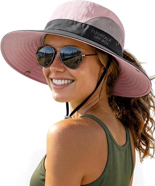 FURTALK Womens Sun Hat with Ponytail Hole Beach Hiking Summer Wide Brim UPF 80+ Outdoor Protection Foldable Bucket Hat