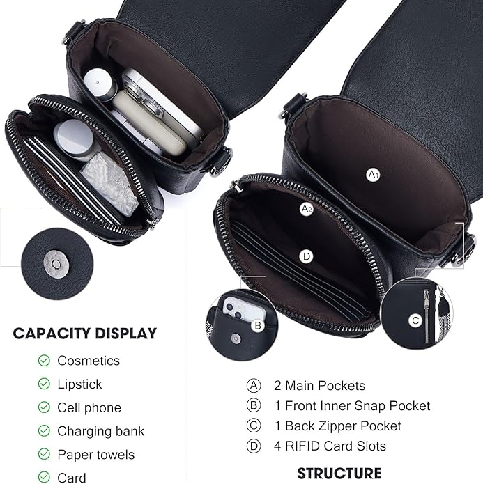POIUGOYA Crossbody Bags for Women,Small Crossbody Purse with Triple Compartments,Cell Phone Wallet with Card Slots for Travel | Small