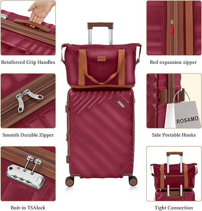 Rosamo 5 Piece Luggage Set Expandable Hardside, 20/24/28in Suitcases with Matching Travel Bags, 22x14x9 Airline Approved Carry On, TSA Lock, Spinner Wheels, ABS+PC